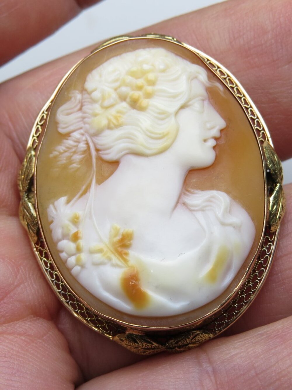 14K Cameo Brooch & Pendant Vintage 1940's